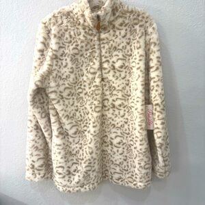 Pink Lily Cream Teddy Jacket High Collar Plush